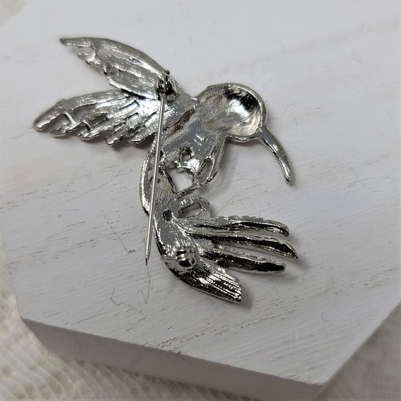 Rhinestone Humming Bird Pin Brooch Blue Eyed - Picture 6 of 7